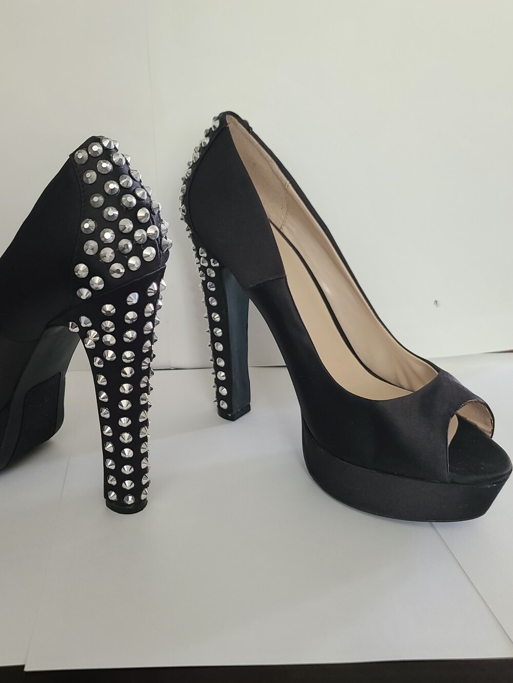 Zigi Soho Black Satin Platform Studded Pumps